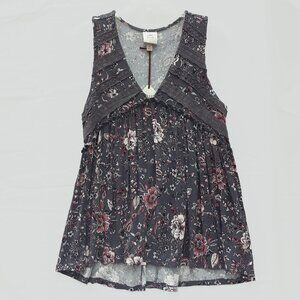 KNOX ROSE Grey Floral Sleeveless Tank Top | Size M